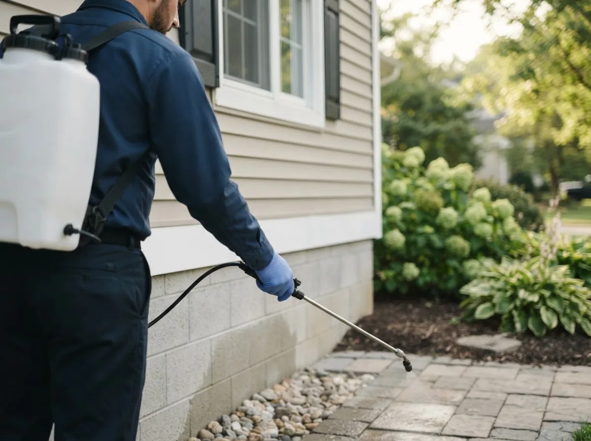 Pest control technician inspecting a home in Rex, GA